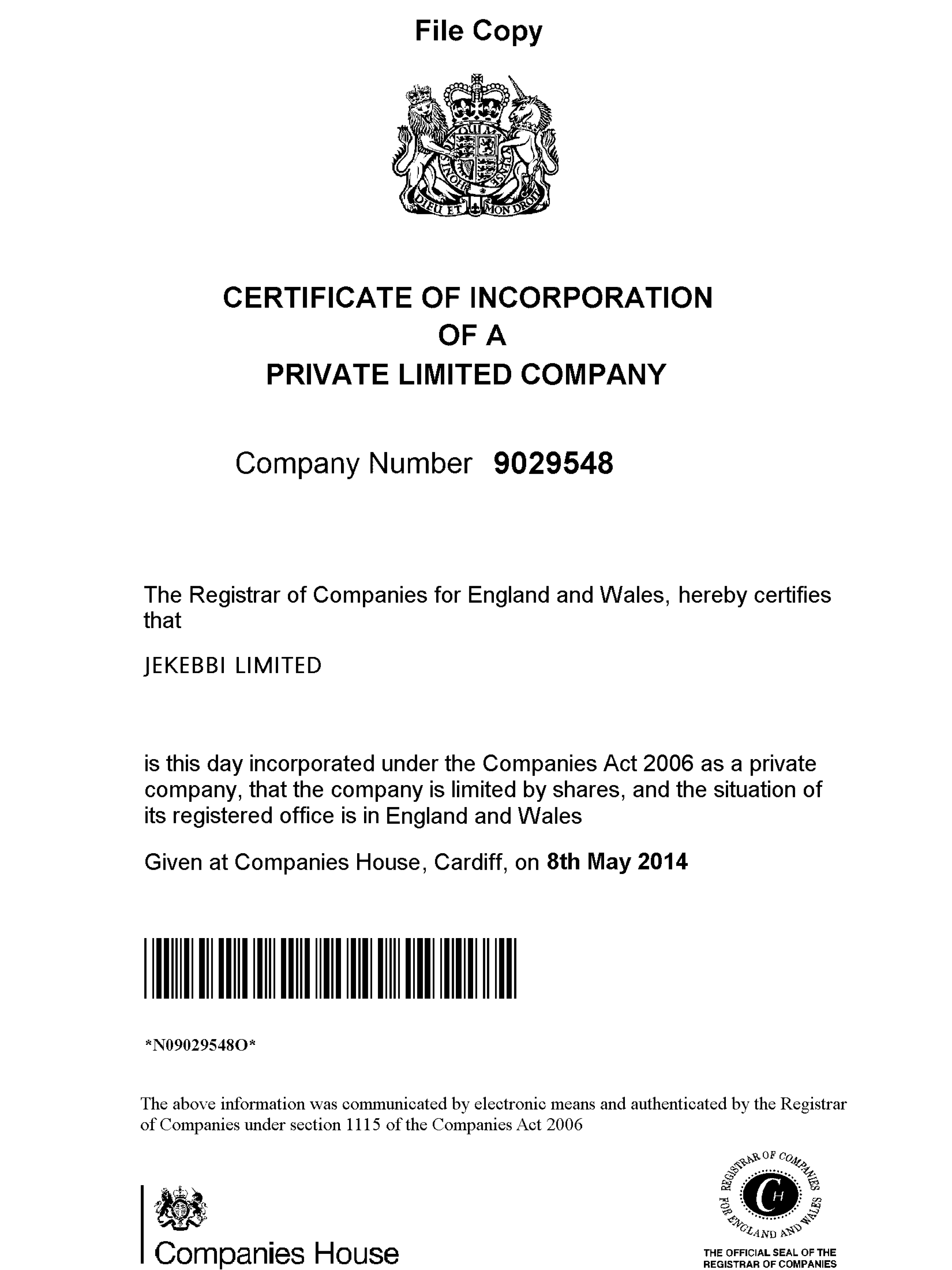 Jekebbi Limited business registration